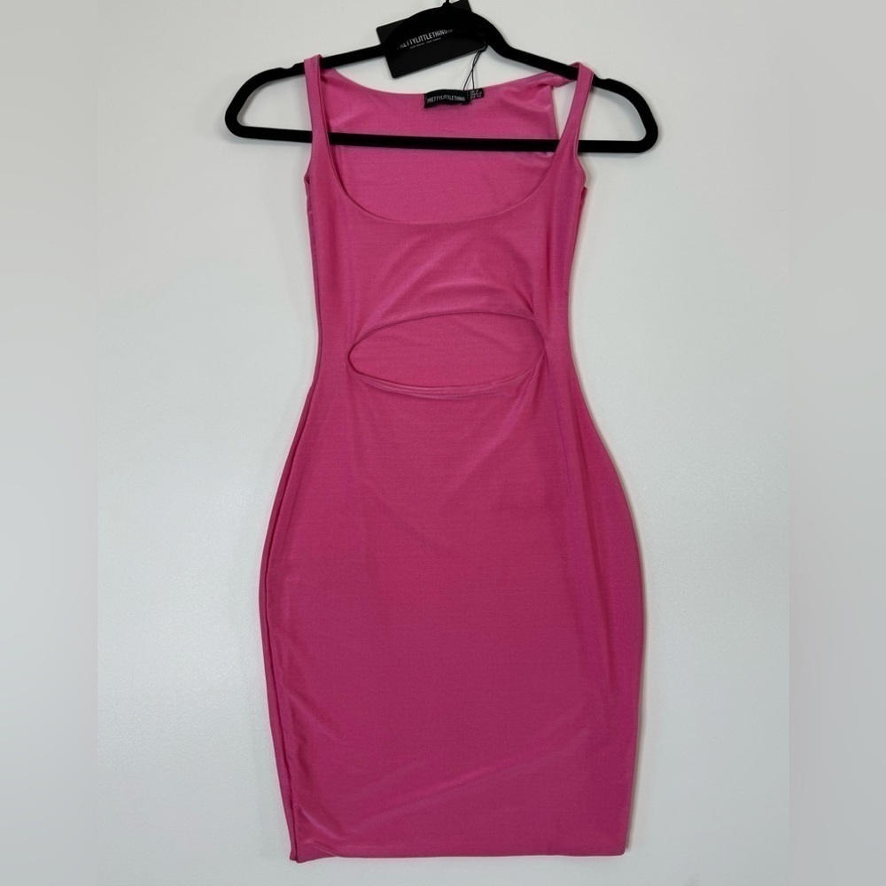 NWT Pretty Little Thing Bubble Gum Pink Cut Out Bodycon Dress Size 0 - Picture 7 of 7
